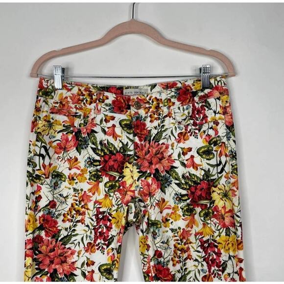 Zara Z195 Basic Denim Jeans 6 Ankle Skinny Tropical Floral All Over Print - Picture 2 of 8